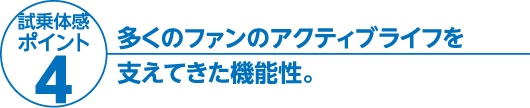 多くのファンのアクティブライフを支えてきた機能性。