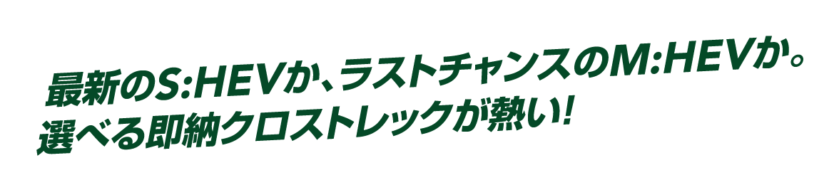 最新のS:HEVか、ラストチャンスのM:HEVか。 選べる即納クロストレックが熱い!